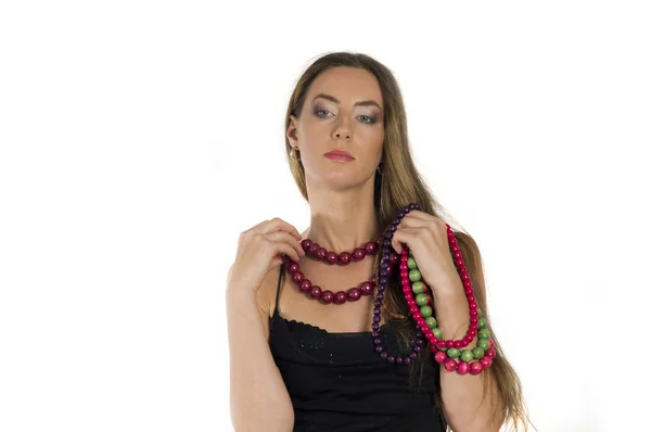 Beautiful young woman with with beads — Stock Photo, Image
