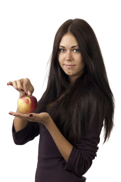 Aranyos lány egy almát a kezedben — Stock Fotó