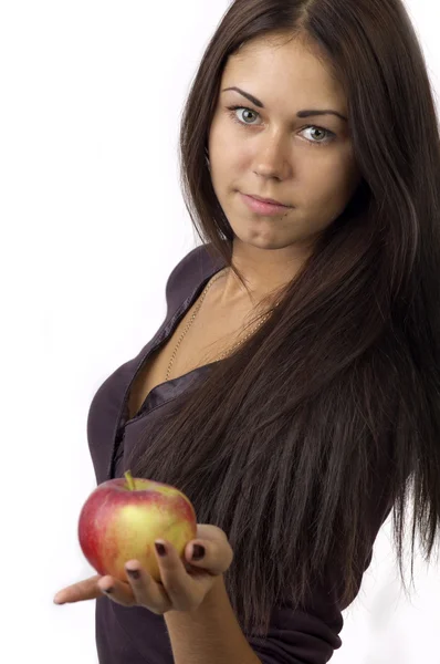 Leuk meisje met een appel in uw handen — Stockfoto