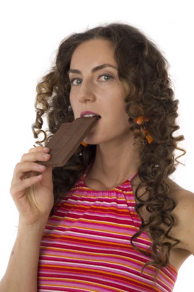 Dívka a čokoláda — Stock fotografie