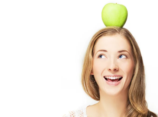 Apple on her head — Stock Photo, Image