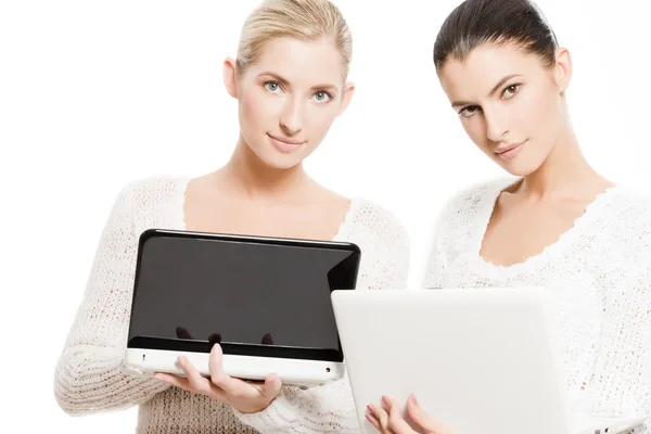 stock image Two young women with netbooks