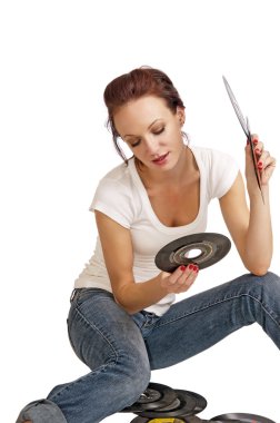 Prett Redhead Choosing A Record clipart