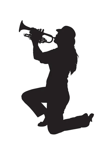 Kadın trompet çalıyor — Stok fotoğraf