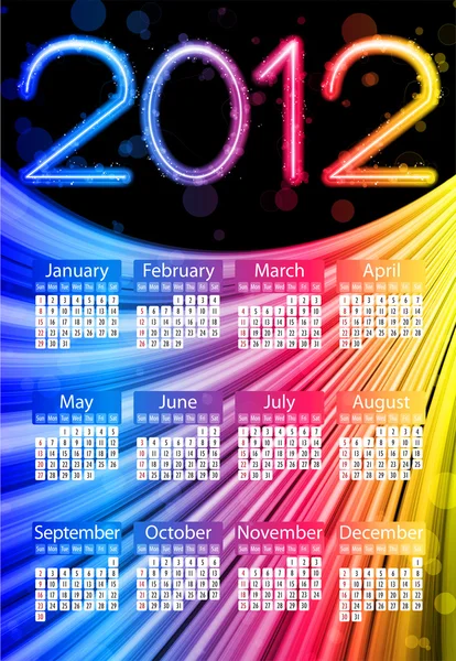 黑色背景上的多彩 2012 年日历。彩虹的颜色 — 图库矢量图片