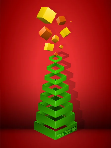 Julgran geometriska pyramid med gåvor — Stock vektor
