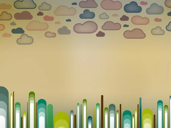 Paysage rétro avec arbres et nuages — Image vectorielle