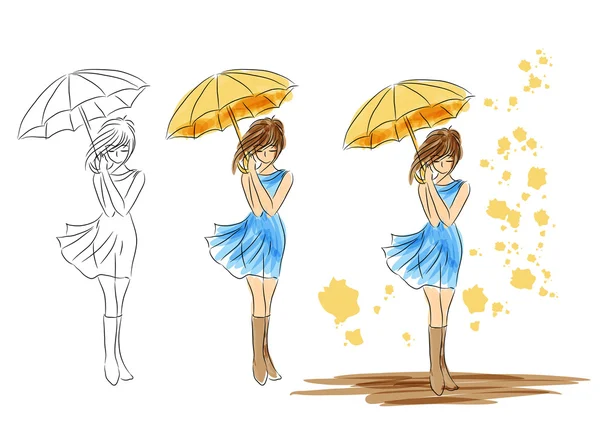 Dívka s deštníkem — Stockový vektor