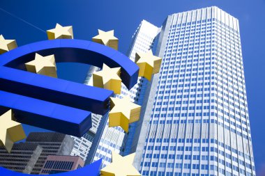 Euro sign and city clipart