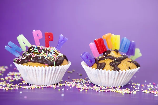 Helyesírás-ellenőrzés-out születésnapi cupcakes — Stock Fotó