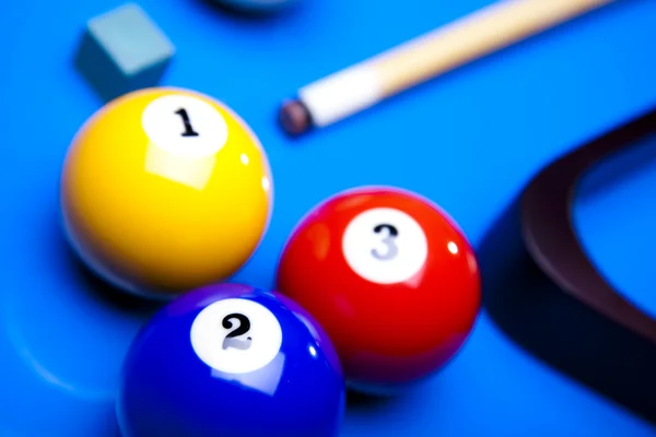 Billiard balls isolate on blue — Stock Photo, Image