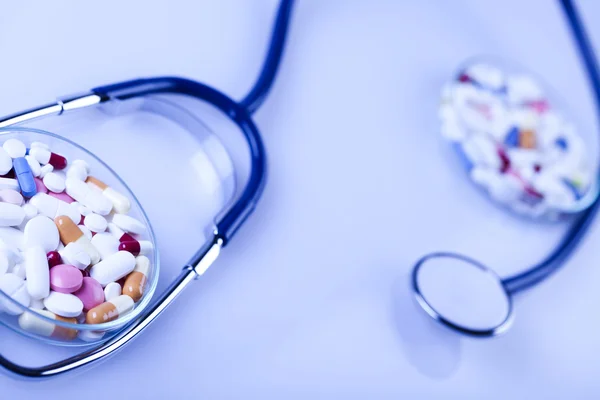 Medicines collection and Stethoscope — Stock Photo, Image