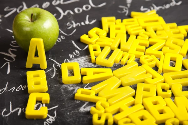 School background, letters and chalkboard — Stock Photo, Image