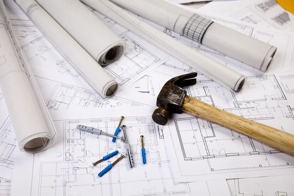 Hus på byggnadskonst planer — Stockfoto