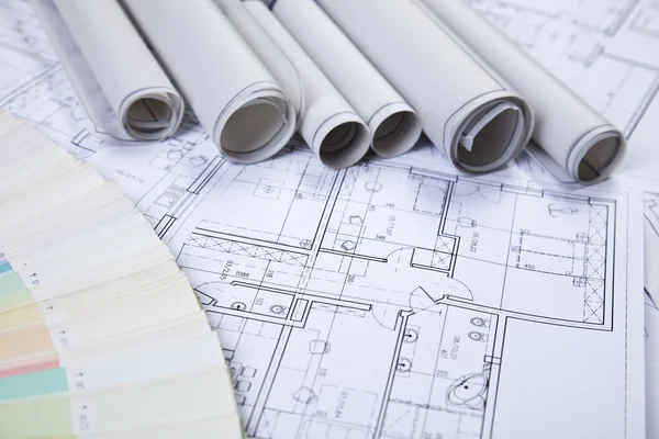Arkitekturen planering av inredning designe på papper — Stockfoto