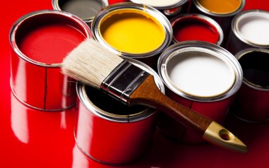 Paint buckets, paint and brush clipart