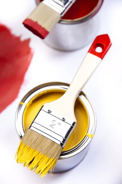 Paint brush and cans — Stock Photo, Image