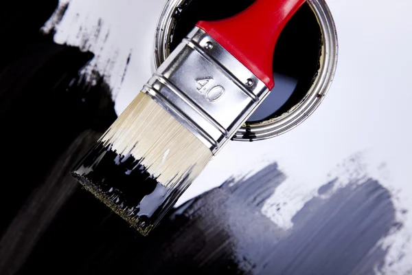 Paint, cans, brush — Stock Photo, Image