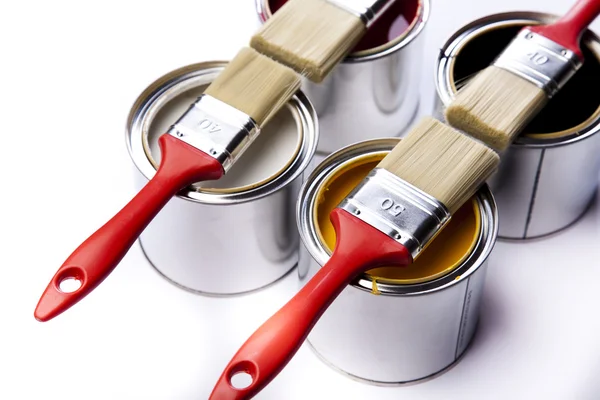 stock image Paint buckets, paint and brush