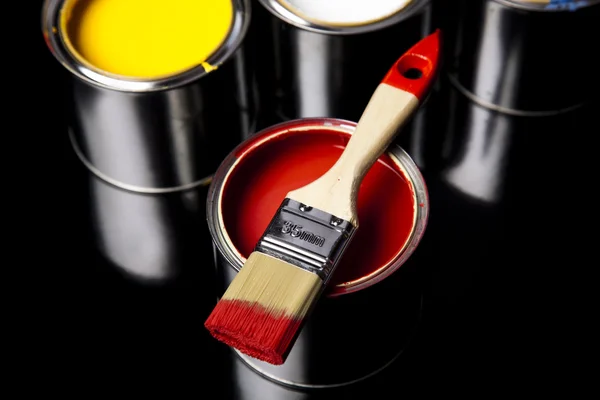 Paint brush and cans Stock Photo