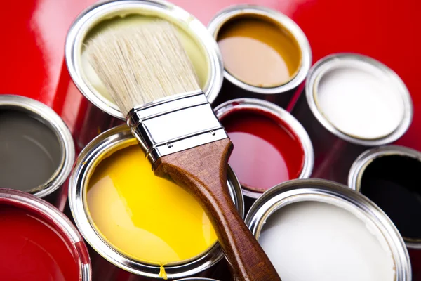 Paint, cans, brush Royalty Free Stock Images