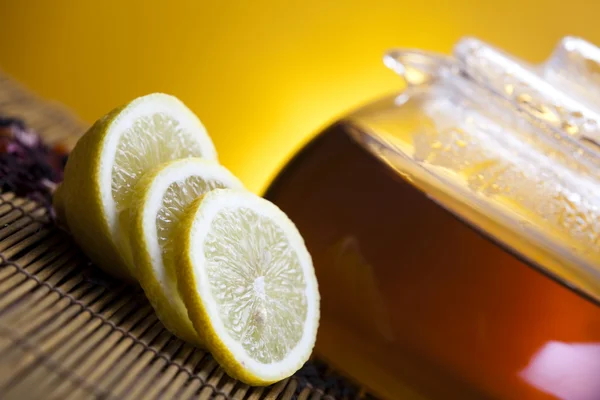 stock image Glass teapot of tea