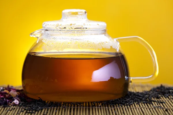 Glass teapot of tea — Stock Photo, Image