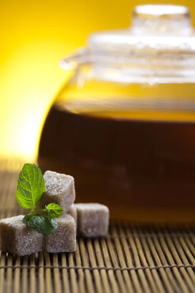 stock image Glass teapot of tea