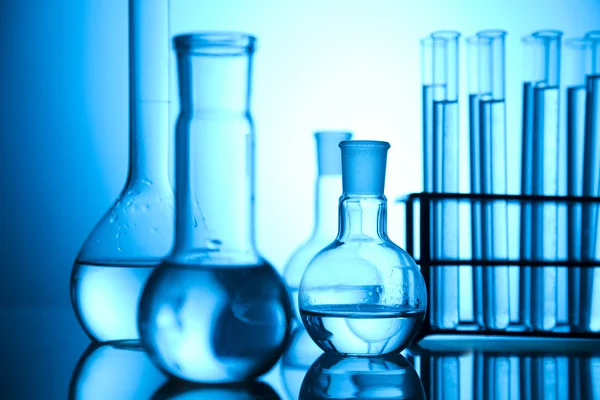 Blue chemistry vials — Stock Photo, Image