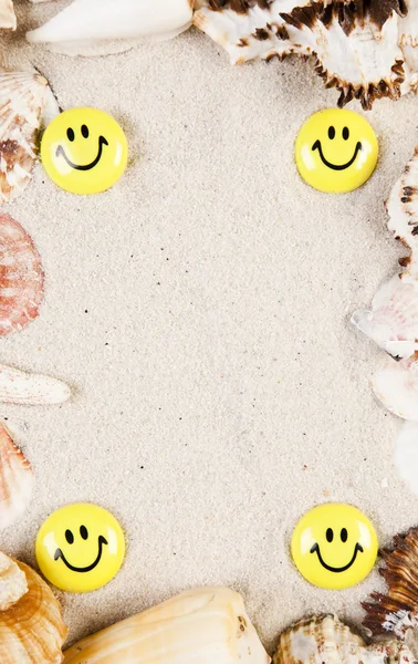 Areias, mensagens, conchas e melhor de férias — Fotografia de Stock