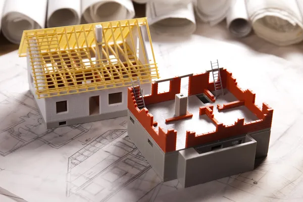Architecture model and plan — Stock Photo, Image