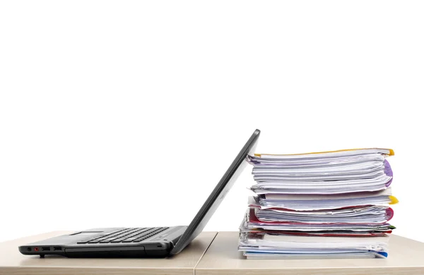 Many files and a computer on a desk — Stock Photo, Image