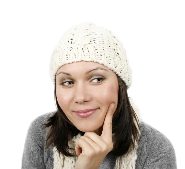 Donna in berretto e sciarpa — Foto Stock