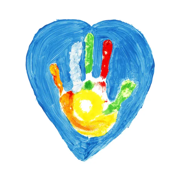 Forme colorée de la main à l'intérieur d'un cœur — Photo