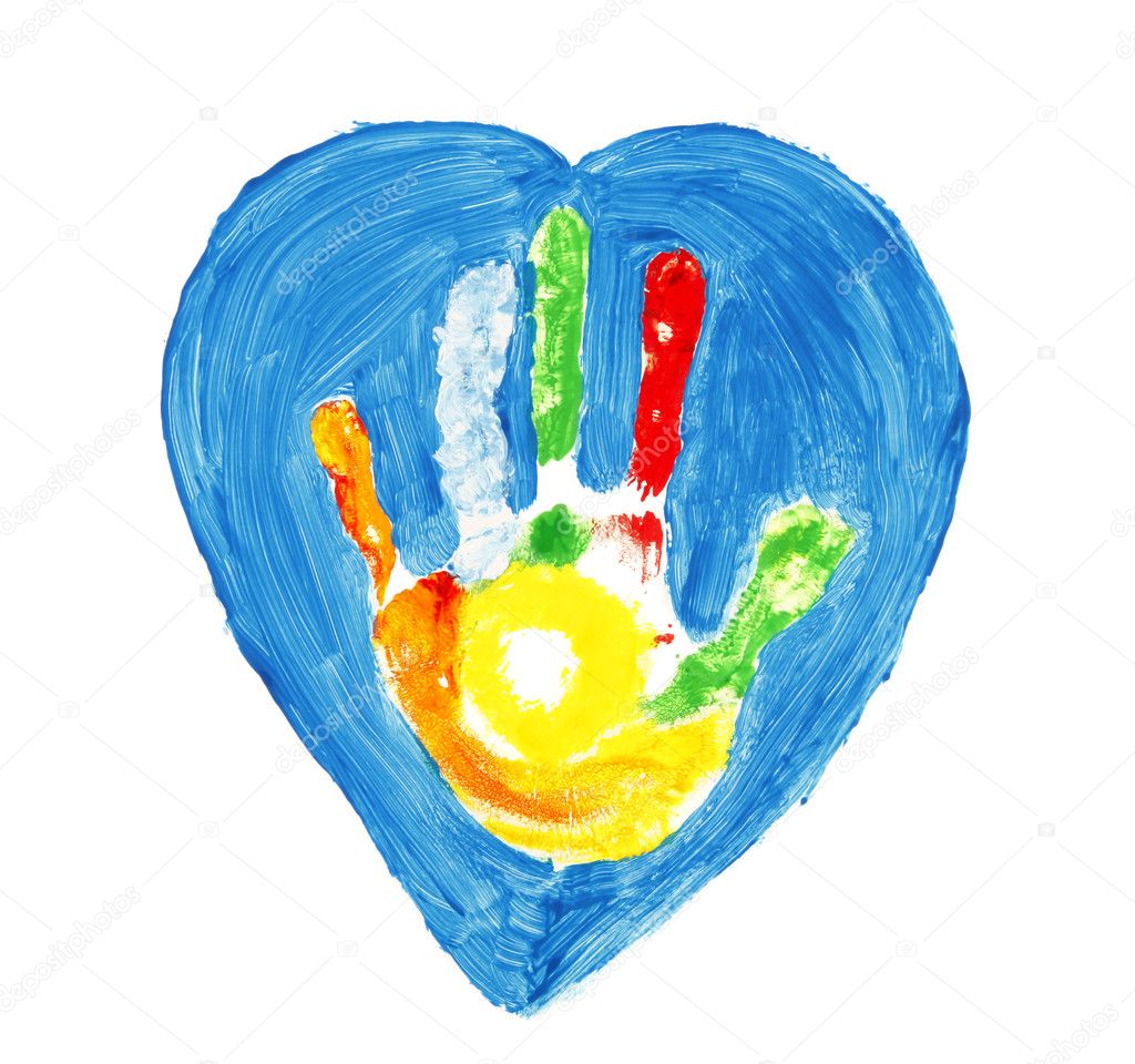 Colorful hand shape inside of a heart