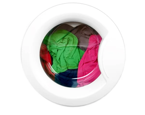 Washing machine with clean colorful clothes — Stock Photo, Image