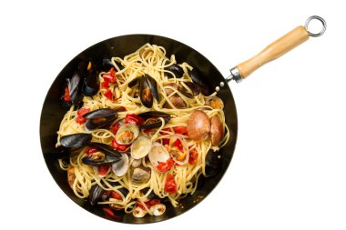 Pasta with fresh mollusk clipart