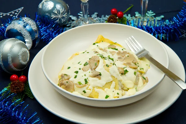 stock image Italian pancakes with frsh mushrooms