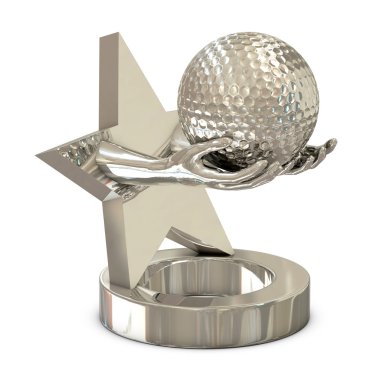 yıldız, el ve golf topu ile gümüş kupa