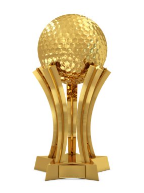 Golden golf award trophy with ball and stars clipart