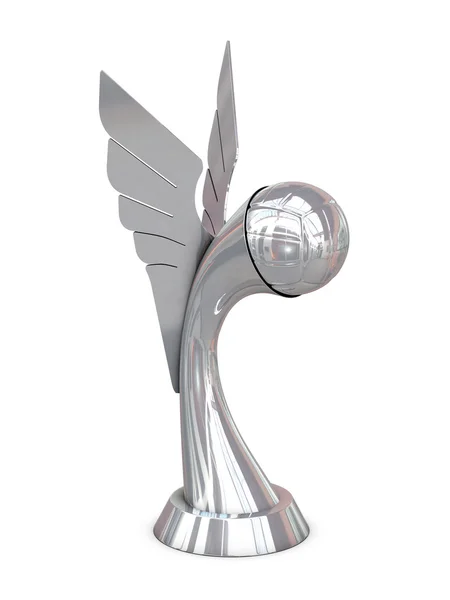 Silberner Siegerpokal mit Flügeln und Volleyball — Stockfoto