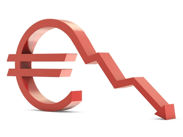 Signo de euro con línea hacia abajo —  Fotos de Stock