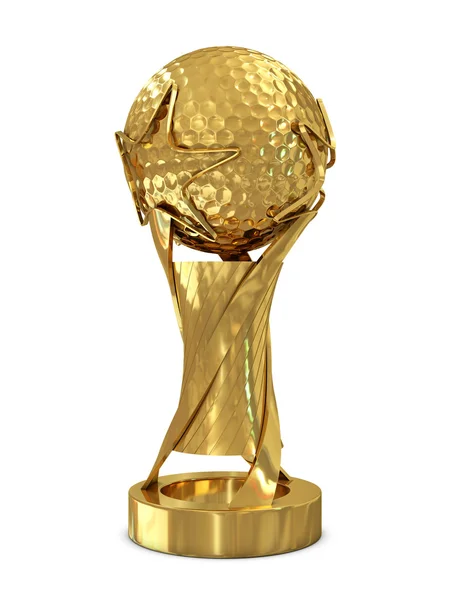 Золотой трофей со звездами и мячом для гольфа на вершине — стоковое фото