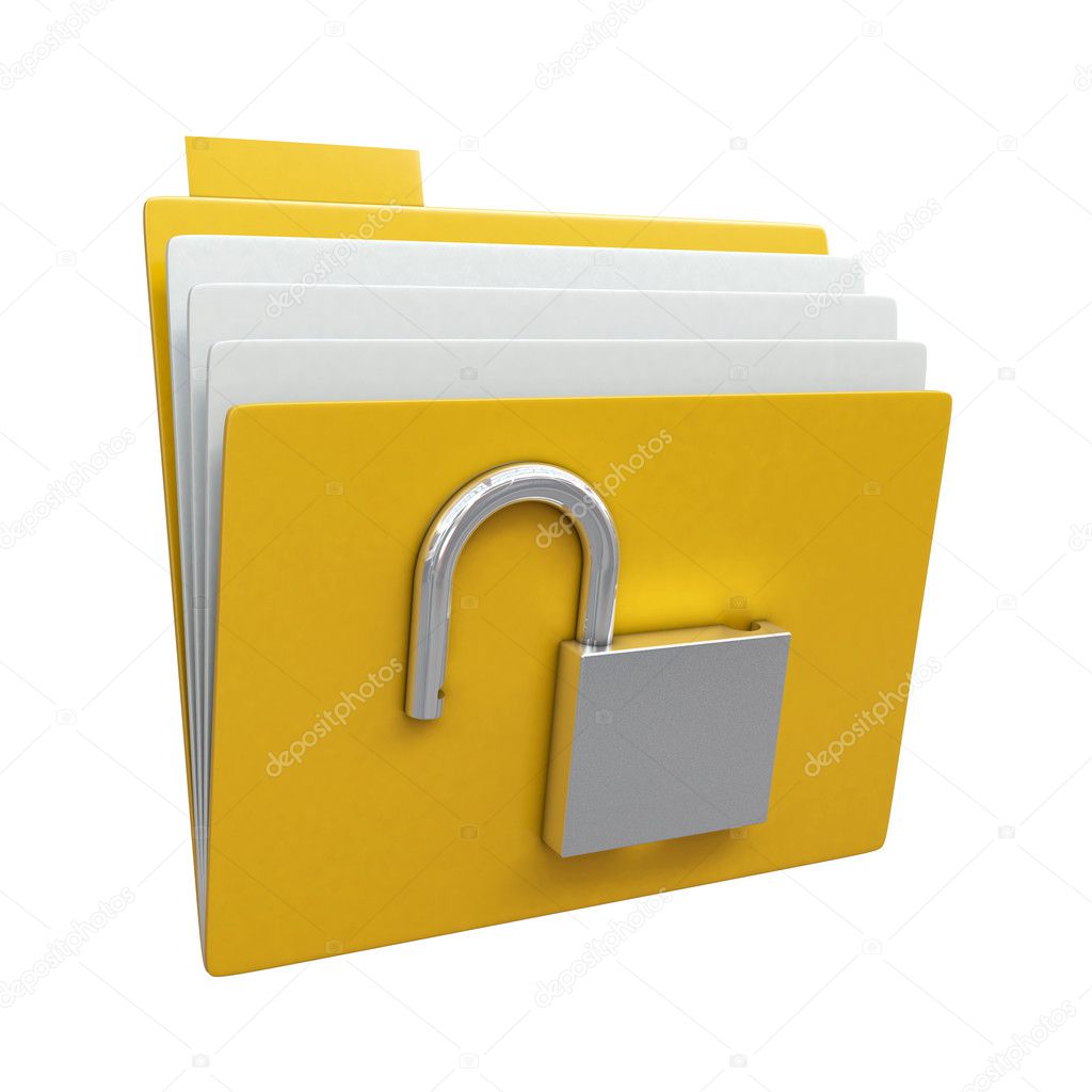 Folder with opened padlock