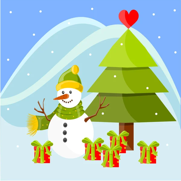 Jul landskap med snögubbe — Stockfoto
