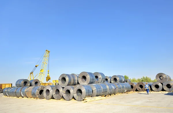 Packed rolls of steel sheet — Stock Photo, Image
