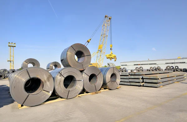 Packed rolls and plate of steel sheet — Stock Photo, Image