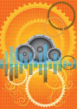 Abstract vector orange gears music background clipart