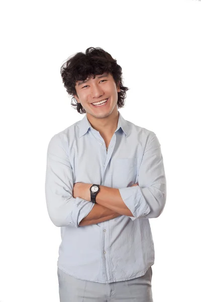 Felice uomo asiatico su un bianco bg — Foto Stock