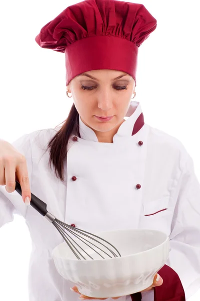 Chef with bowl and whip — Stock Photo, Image
